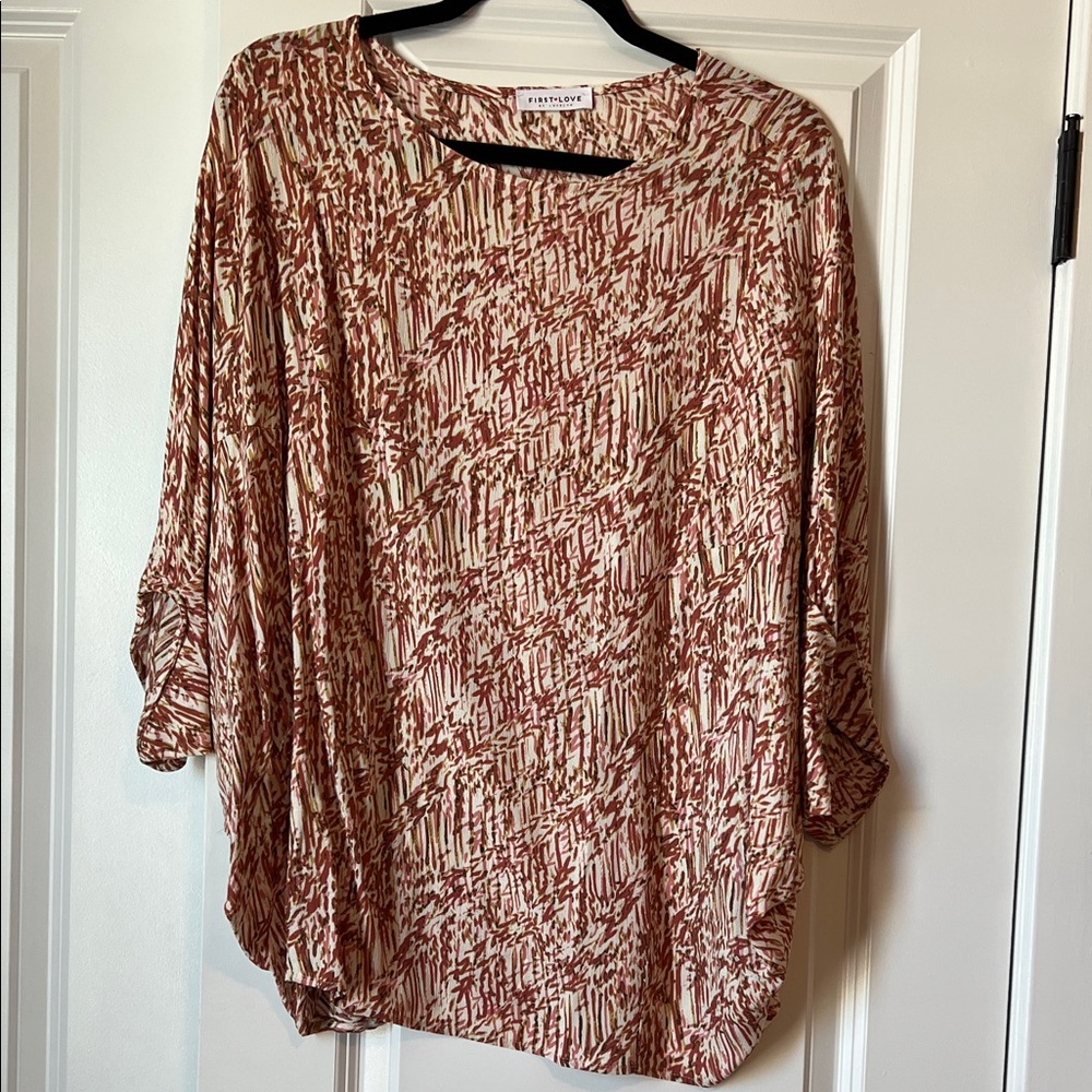 First Love Red and Cream Abstract Blouse